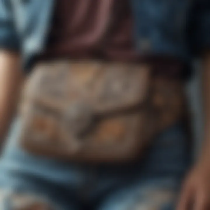 A close-up of a chest-worn fanny pack with intricate details