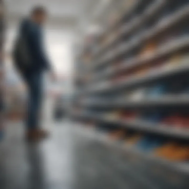 Person selecting water shoes in a retail store