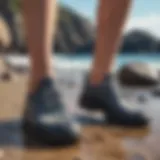 Stylish water shoes on a rocky beach