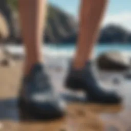 Stylish water shoes on a rocky beach