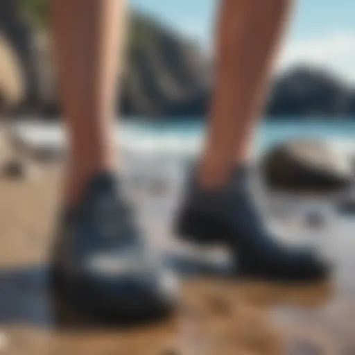 Stylish water shoes on a rocky beach