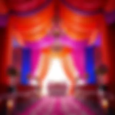 Colorful fabric swags enhancing the wedding setting