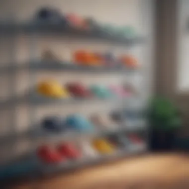 Colorful shoe rack enhancing dorm room decor