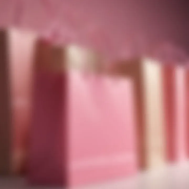 Close-up of eco-friendly pink paper shopping bags emphasizing sustainability.