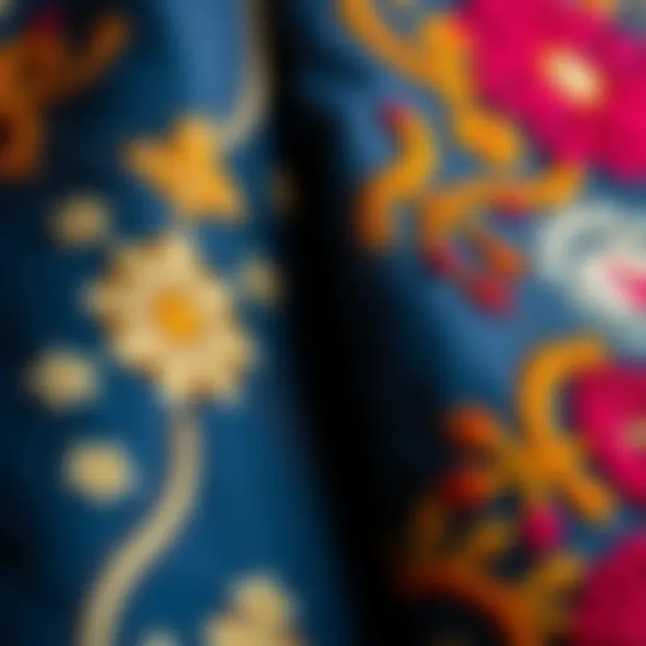 Close-up of intricate embroidery patterns on fabric