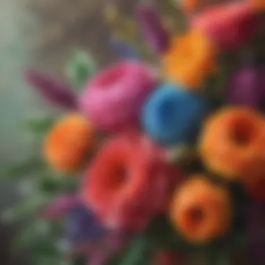 Close-up of vibrant floral arrangements showcasing boho aesthetics