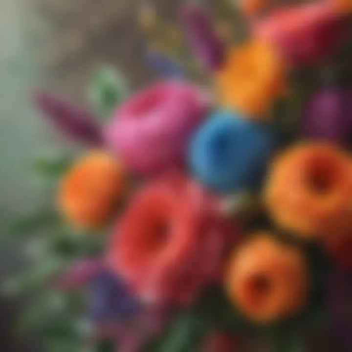 Close-up of vibrant floral arrangements showcasing boho aesthetics