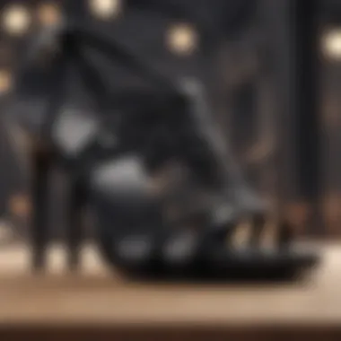 Close-up of craftsmanship in black sandals