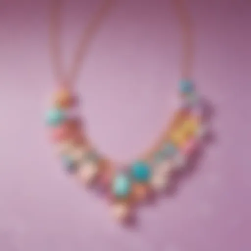 A close-up of a vibrant kawaii necklace adorned with pastel charms