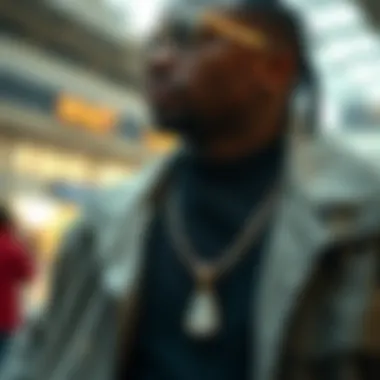 Stylish outfit complemented by an iced pendant