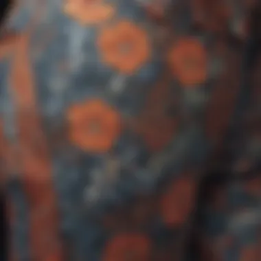 Intricate Fabric Patterns of Printed Trousers Close-up of fabric patterns showcasing the intricate designs of printed trousers.