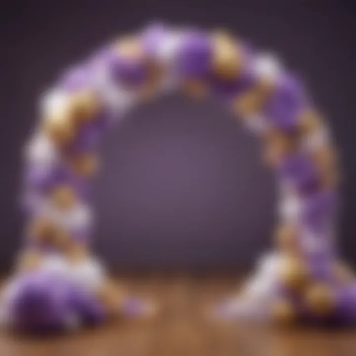 Stylish purple, white, and gold balloon arch