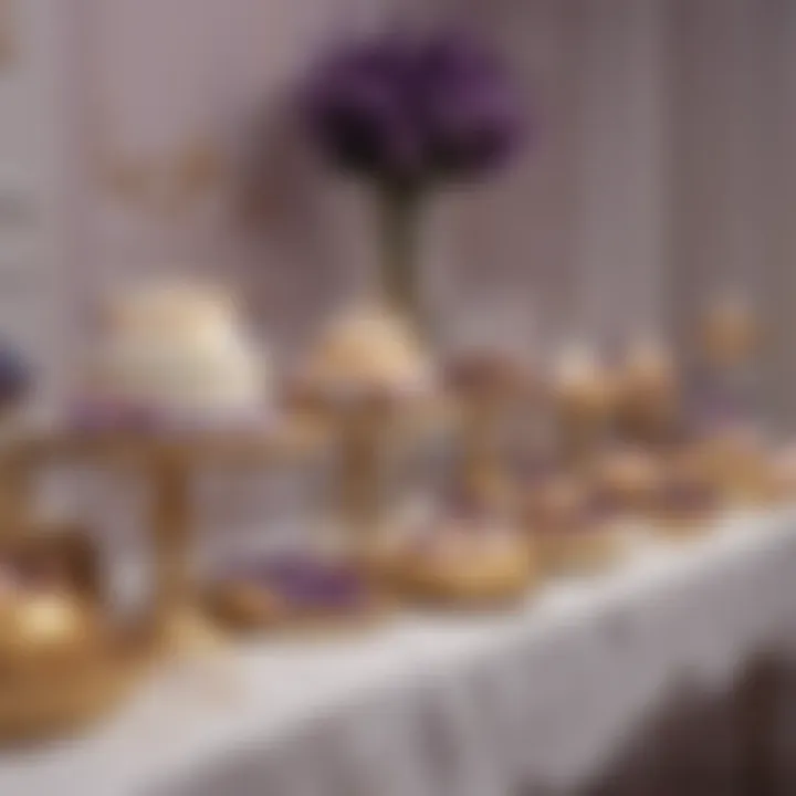 Chic dessert table with purple and gold accents