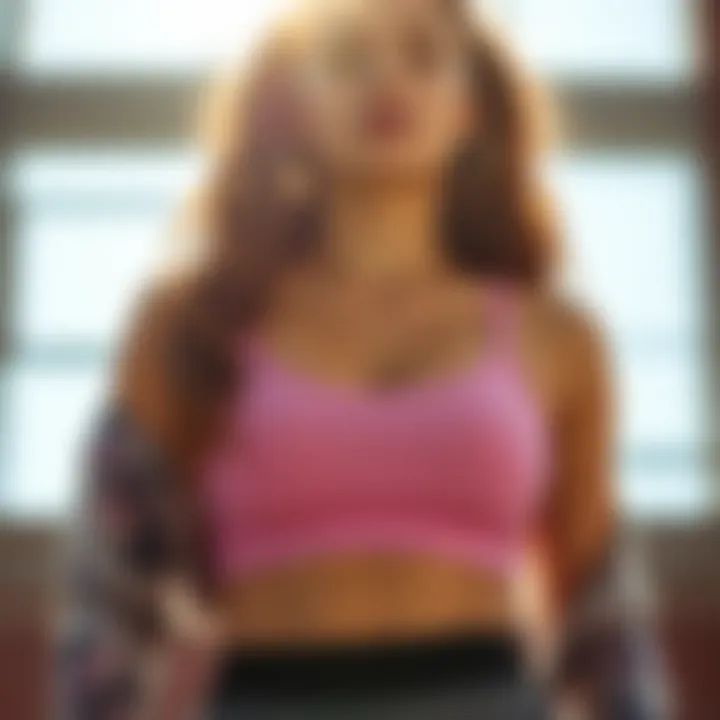 Seamless Yoga Bra and Athleisure Trend A fashion-forward individual wearing a seamless yoga bra paired with trendy athleisure wear