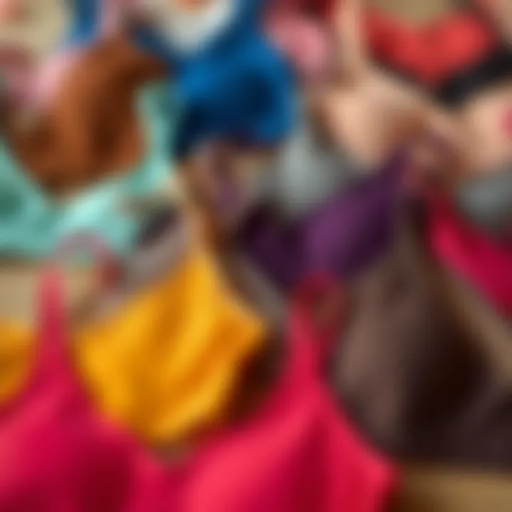 Diverse Styles of Seamless Yoga Bras A variety of seamless yoga bras in different colors and styles arranged aesthetically