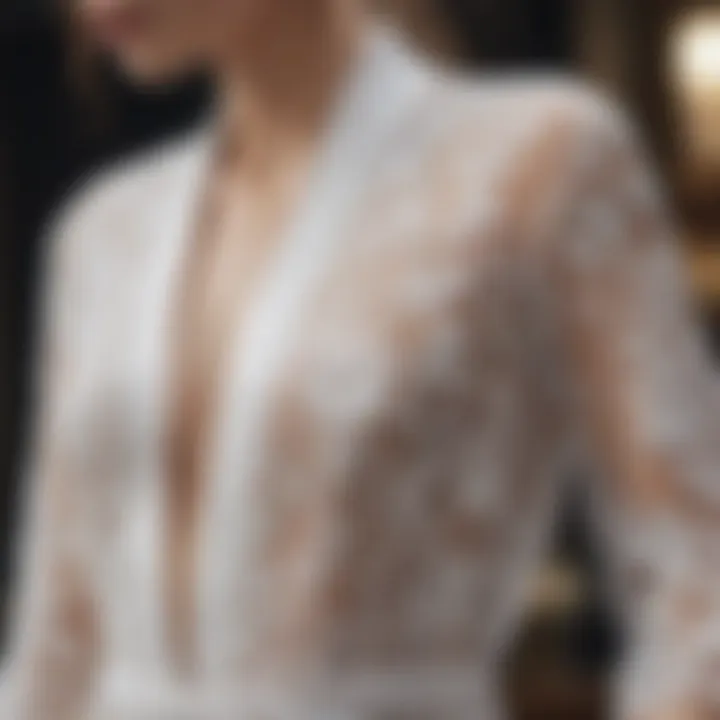 Close-up of intricate lace detailing on a sheer robe