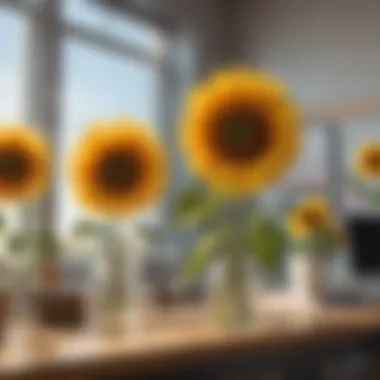 Innovative use of materials in sunflower-themed office decor