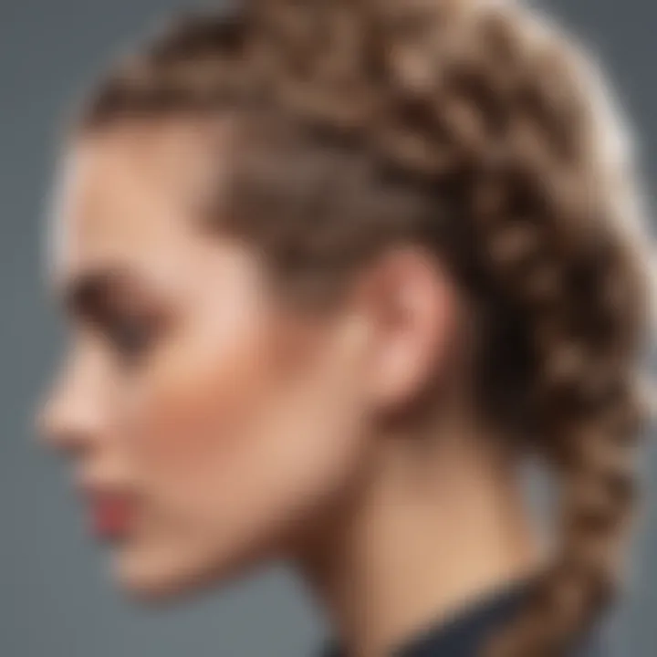 Close-up of rings integrated into a braided hairstyle