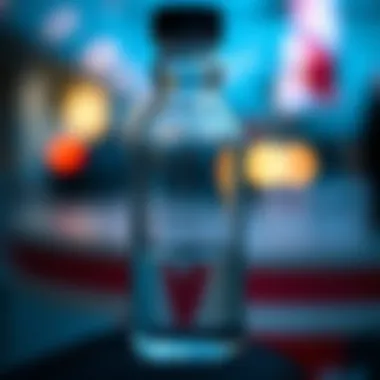 Close-up view of a clear travel bottle filled with liquid, highlighting its regulatory compliance features.