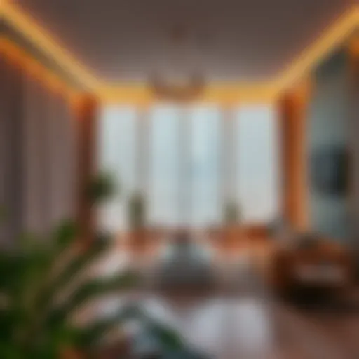 Elegant Living Space with LED Curtain Lights Elegant display of LED curtain lights enhancing a modern living space