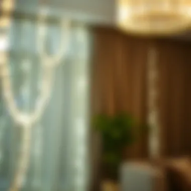 Close-up of LED curtain lights integrated into interior design