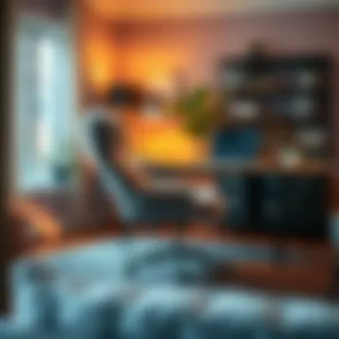 Transform Your Workspace: Fur Chair Cover in Action Stylish home office with fur chair cover and decorative accents.