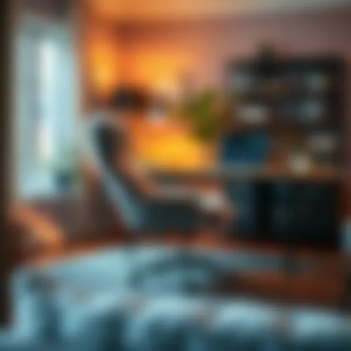 Transform Your Workspace: Fur Chair Cover in Action Stylish home office with fur chair cover and decorative accents.