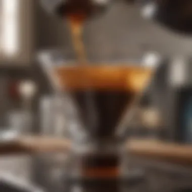 Close-up of glass funnel during coffee brewing