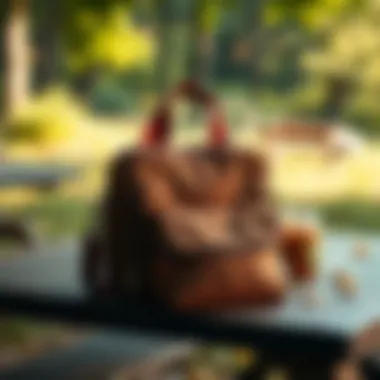 Stylish Insulated Lunch Bag for Outdoor Adventures Stylish insulated lunch bag on a picnic table surrounded by nature