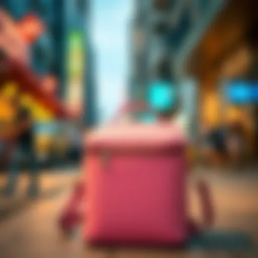 Chic insulated lunch bag with shoulder strap in a trendy urban setting