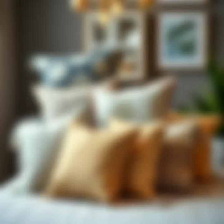 Variety of fabrics used for large decorative pillow cases displayed on a table