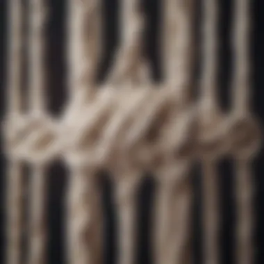 Close-up of intricate knots and patterns in macramé craft.