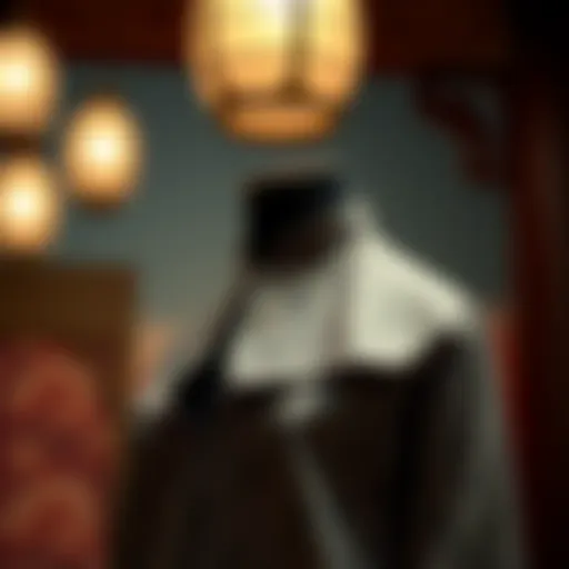 Elegant Patterns of the Mandarin Collar Tunic Elegant display of a mandarin collar tunic showcasing intricate fabric patterns