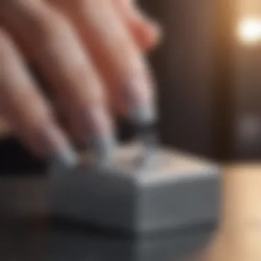 A close-up of a buffing block in action, demonstrating the technique of smoothing nail surfaces.