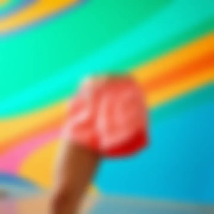 Stylish peachy fitness shorts displayed against a vibrant backdrop