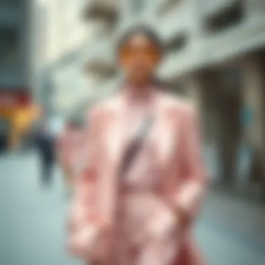 Fashion ensemble featuring blush pink garments and accessories