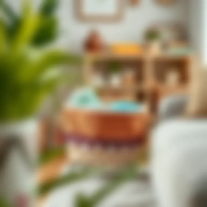 Boho diaper caddy integrated into a stylish home environment