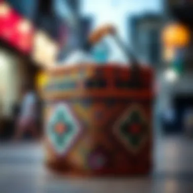 Stylish boho diaper caddy with intricate designs and vibrant colors