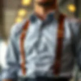 A stylish pair of heavy duty suspenders in a modern outfit setting