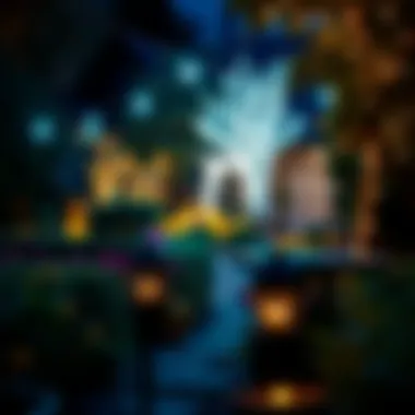 A beautiful garden illuminated with solar fairy lights at night