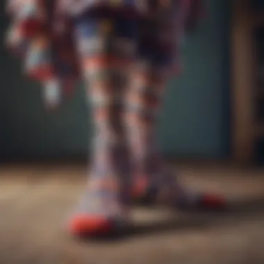 Close-up of the unique patterns found on clown socks