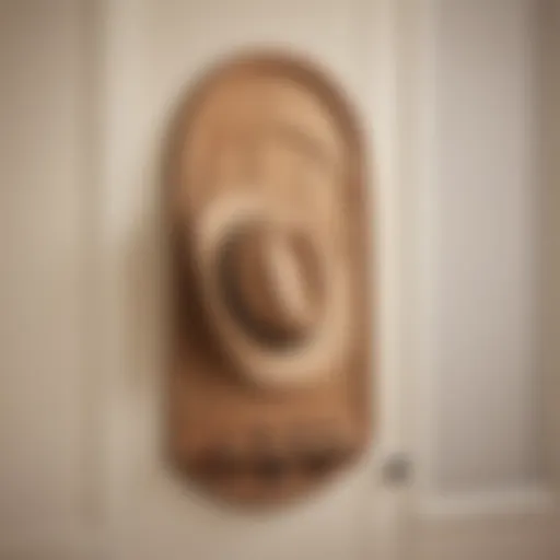 Elegant wooden hat rack mounted behind a door