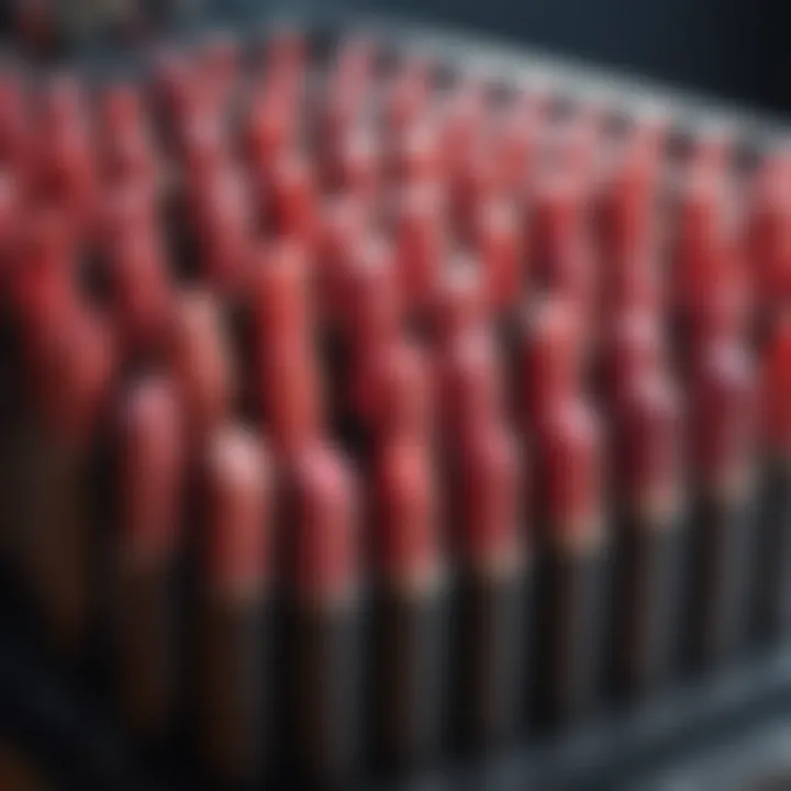 Various lipstick shades neatly arranged in a rotating organizer.