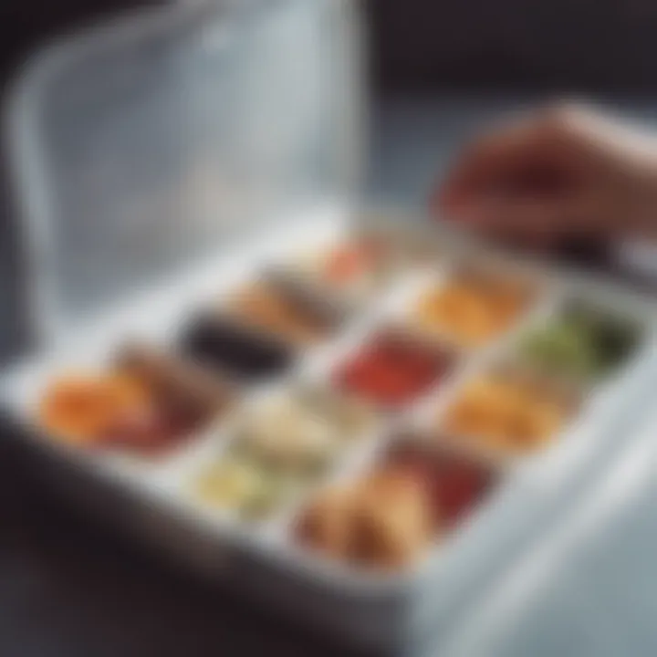 Close-up of a divider system in a lunch box emphasizing portion control