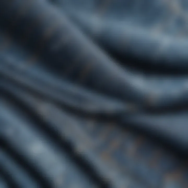 A close-up of varied denim textures and washes