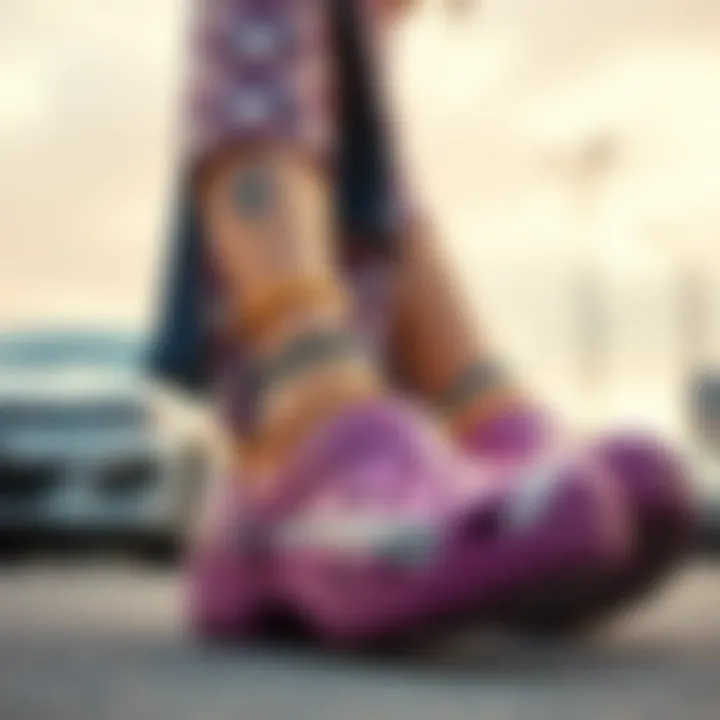 Trendy outfit showcasing Crocs and jibbitz