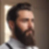 Beard bib elegantly draped while trimming facial hair