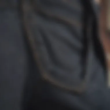 Detailing and Craftsmanship of Westbound Pants Close-up of Westbound pants detailing stitching and craftsmanship.